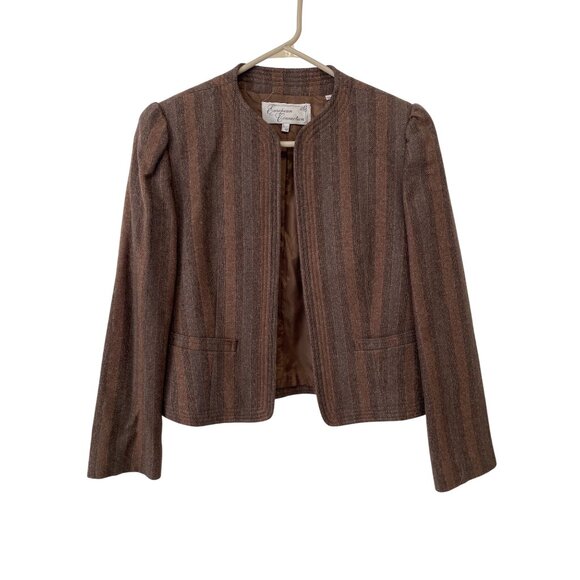 Vintage European Connection Blazer Jacket Size 11/12 Striped Open Front Career - Picture 1 of 6